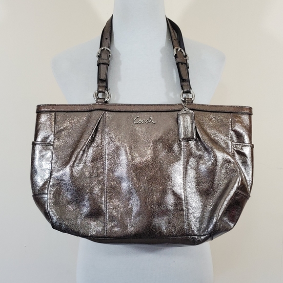 Coach Gallery East West large leather tote bag gray silver bronze metallic - Picture 2 of 8